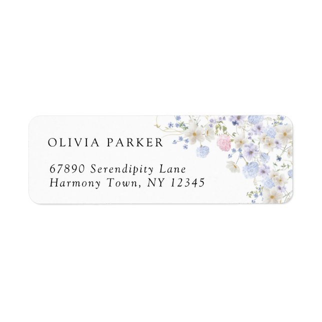 Spring Purple & Pink Wildflowers Wedding Label (Front)