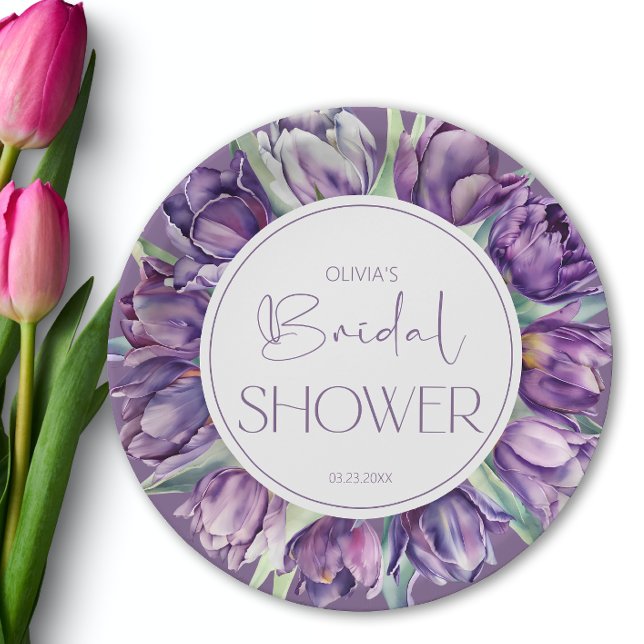 Spring purple tulips Bridal shower Paper Plates (Creator Uploaded)
