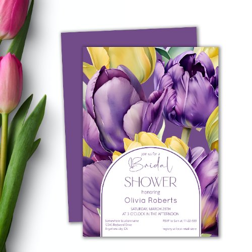 Spring purple yellow tulips Bridal shower Invitation