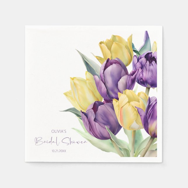 Spring purple yellow tulips Bridal shower Napkins (Front)