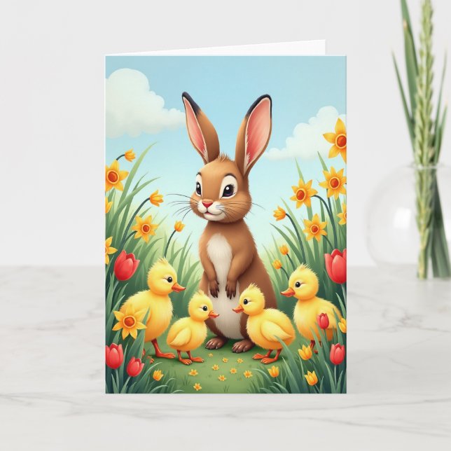 Spring Rabbit And Ducklings Card (Front)
