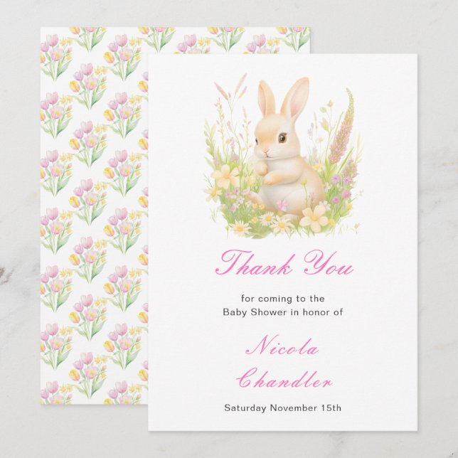 Spring Rabbit Baby Shower Thank You Card (Front/Back)