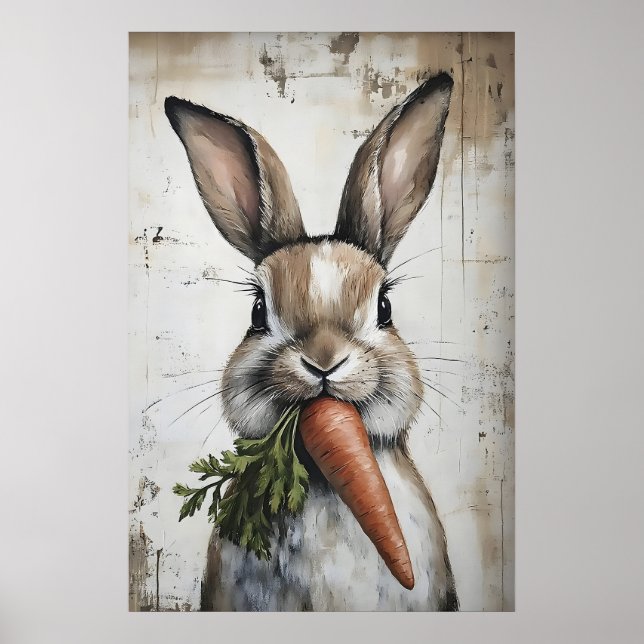 Spring Rabbit Carrot Print, Easter Bunny Poster (Front)
