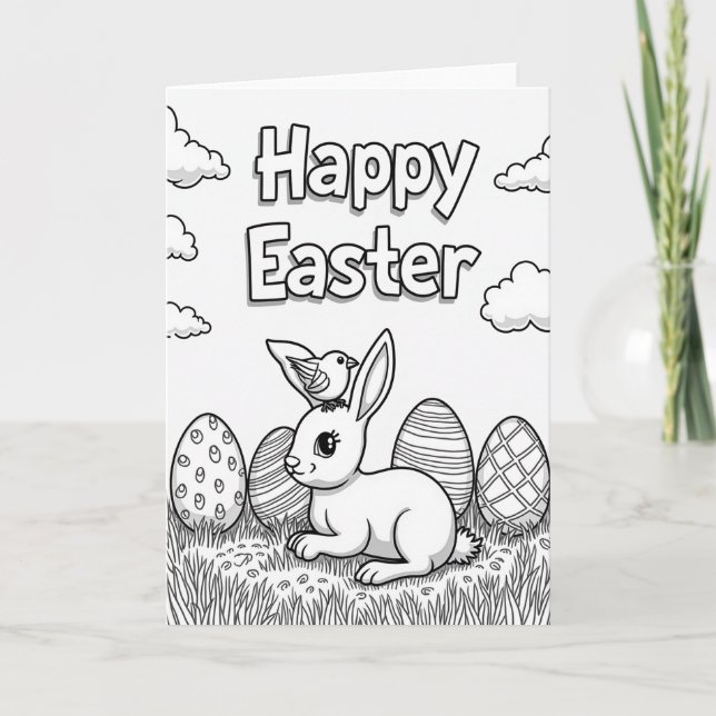 Spring Rabbit Coloring Card (Front)