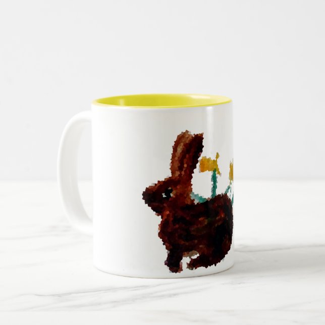 Spring Rabbit Daffodils Two-Tone Coffee Mug (Front Left)