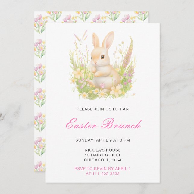 Spring Rabbit Easter Brunch Invitation (Front/Back)