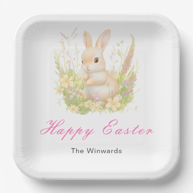 Spring Rabbit Easter Brunch Paper Plates (Front)