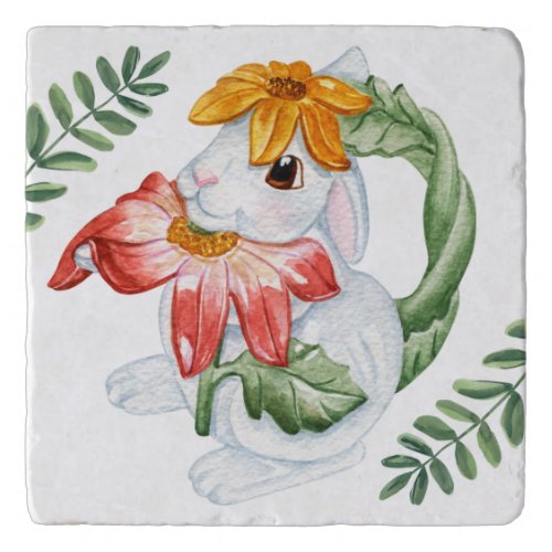 Spring Rabbit  Flowers Tea Party Trivet