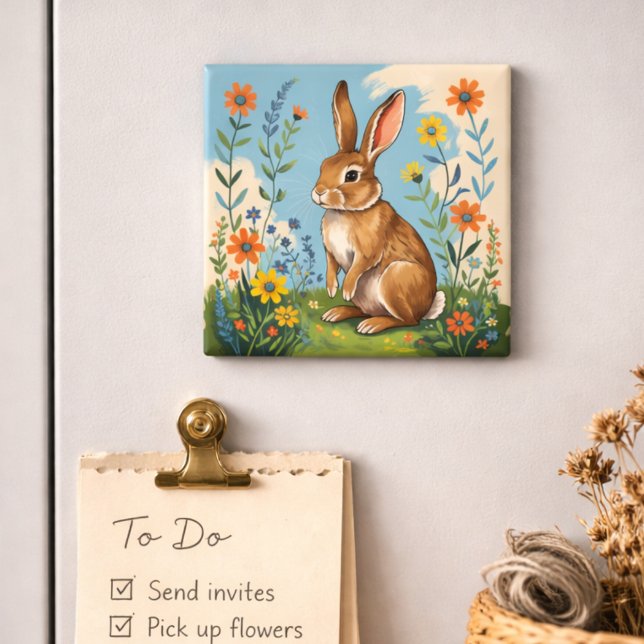 Spring Rabbit with Wildflowers Magnet (Creator Uploaded)