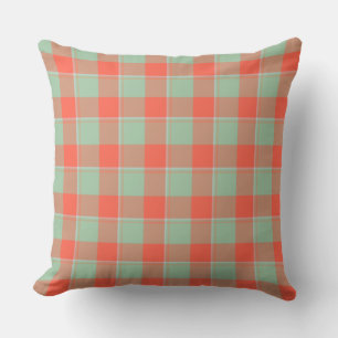 Spring Rain and Persimmon Plaid Green Apricot Throw Pillow