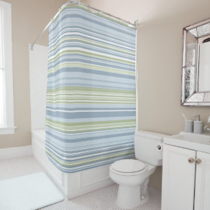 Spring Rain and Tropical Blue Stripes Shower Curtain