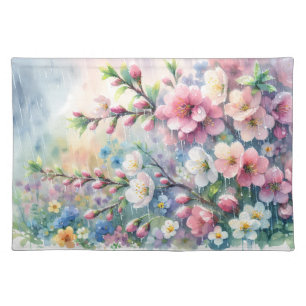 Spring Rain Blossom Watercolor Cottagecore Cloth Placemat