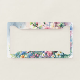 Spring Rain Blossom Watercolor Cottagecore License Plate Frame