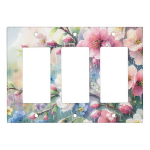 Spring Rain Blossom Watercolor Cottagecore Light Switch Cover