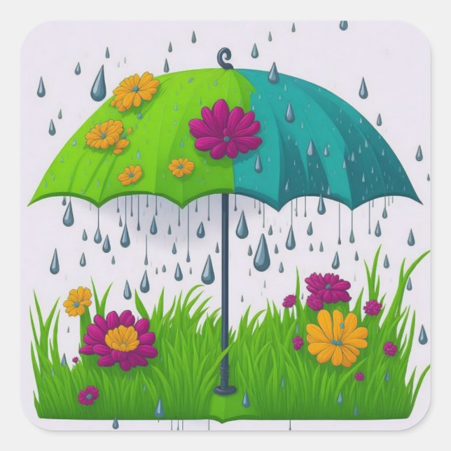 Spring Rain Square Sticker (Front)