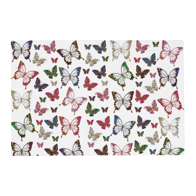 Spring Rainbow Marble Butterfly Spring Pattern Placemat (Front)