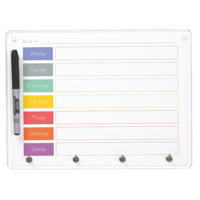 Spring Rainbow Weekly Calendar Dry Erase Board (Front)