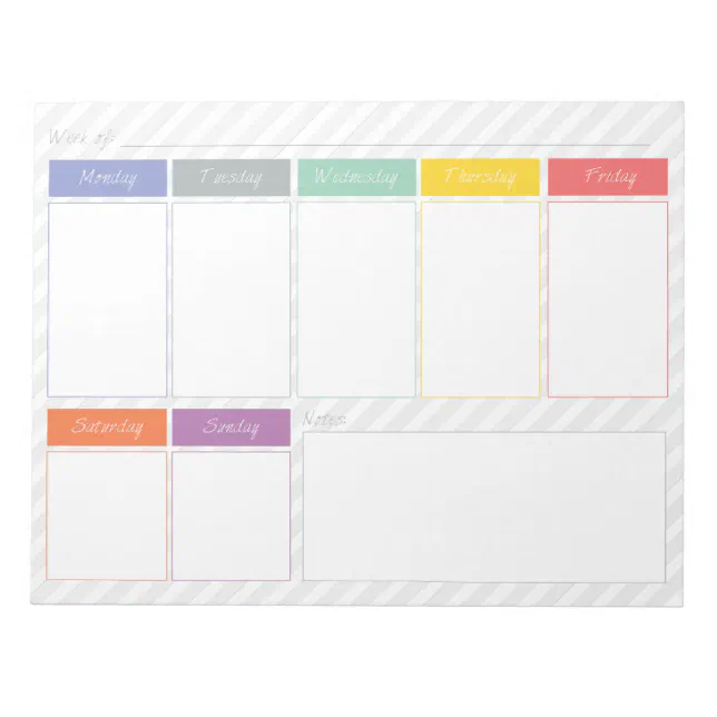 Spring Rainbow Weekly Planner Tear Off Notepad | Zazzle