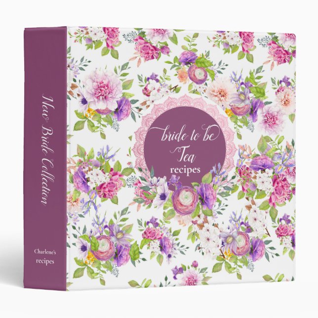 Spring Ranunculus and Rose Bride to Be 3 Ring Binder (Front/Spine)