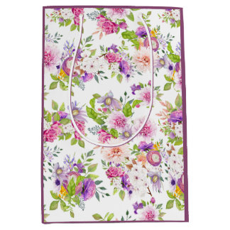 Spring Ranunculus and Rose Collage Medium Gift Bag