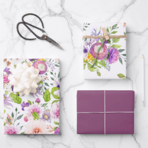 Spring Ranunculus and Rose Collage Wrapping Paper Sheets