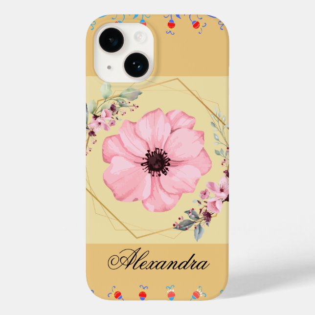 Spring Rebirth, Orange Graphic Art, Pink Flower Case-Mate iPhone Case (Back)