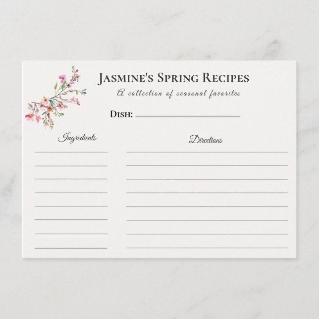 Spring Recipe Card – Watercolor Blossoms (Front)