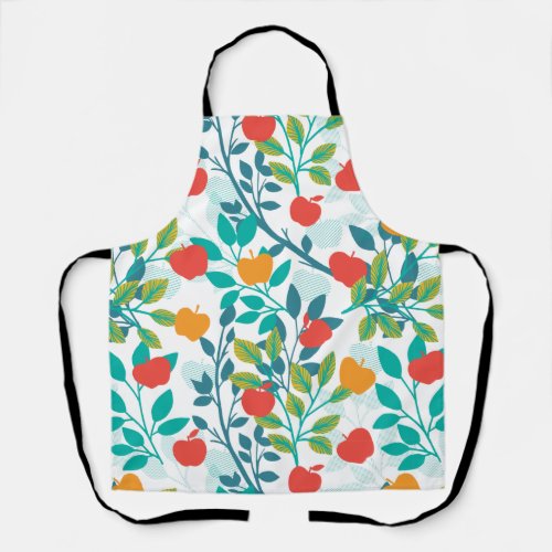 Spring Red and Green Colors Apple Fruit Pattern Apron