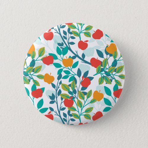 Spring Red and Green Colors Apple Fruit Pattern Button