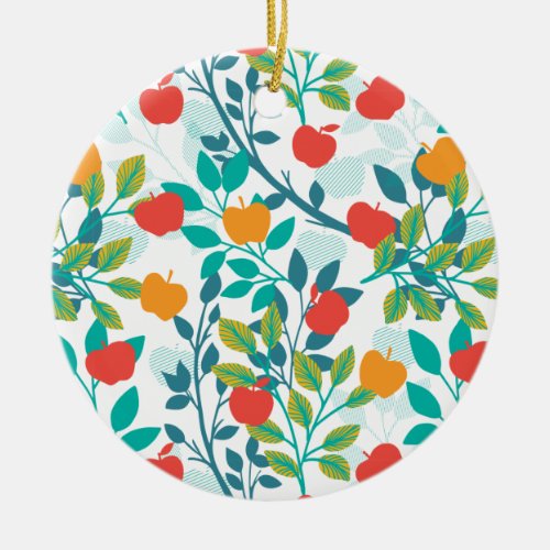 Spring Red and Green Colors Apple Fruit Pattern Ceramic Ornament