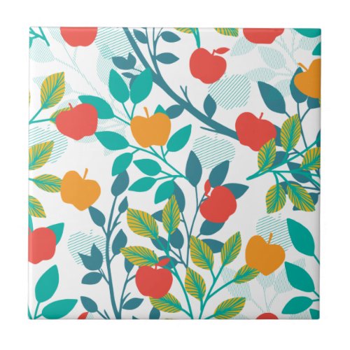Spring Red and Green Colors Apple Fruit Pattern Ceramic Tile
