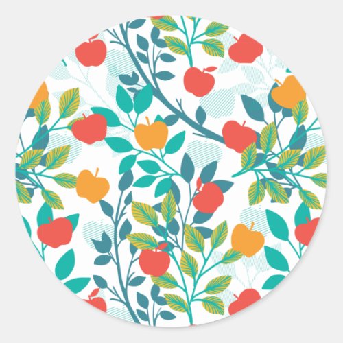 Spring Red and Green Colors Apple Fruit Pattern Classic Round Sticker