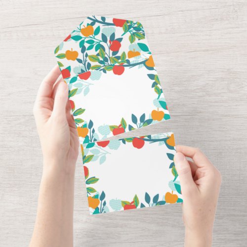 Spring Red and Green Colors Apple Fruit Pattern II All In One Invitation