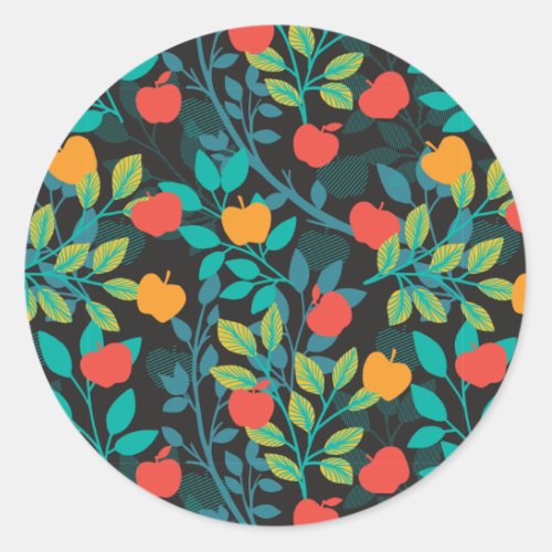 Spring Red and Green Colors Apple Fruit Pattern II Classic Round Sticker