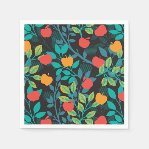 Spring Red and Green Colors Apple Fruit Pattern II Napkins