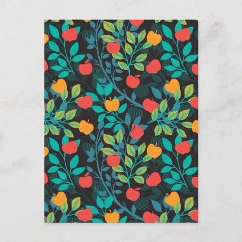Spring Red and Green Colors Apple Fruit Pattern II Postcard