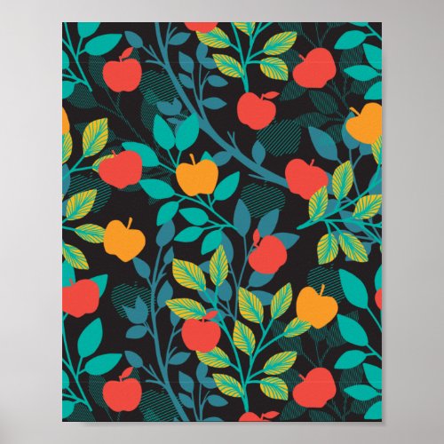Spring Red and Green Colors Apple Fruit Pattern II Poster
