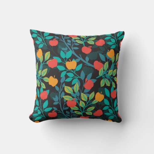 Spring Red and Green Colors Apple Fruit Pattern II Throw Pillow
