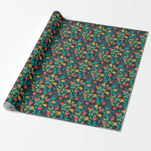 Spring Red and Green Colors Apple Fruit Pattern II Wrapping Paper