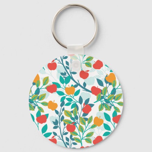 Spring Red and Green Colors Apple Fruit Pattern Keychain