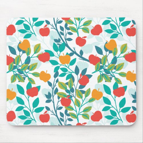 Spring Red and Green Colors Apple Fruit Pattern Mouse Pad