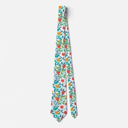 Spring Red and Green Colors Apple Fruit Pattern Neck Tie