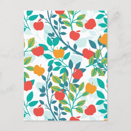 Spring Red and Green Colors Apple Fruit Pattern Postcard