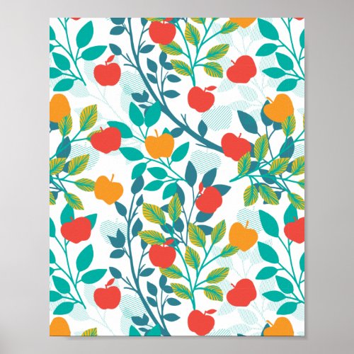 Spring Red and Green Colors Apple Fruit Pattern Poster
