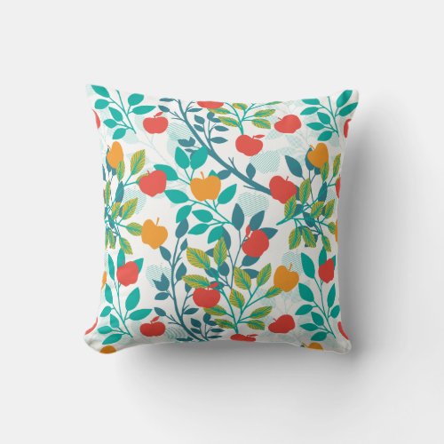 Spring Red and Green Colors Apple Fruit Pattern Throw Pillow