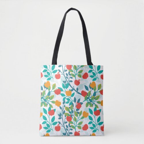 Spring Red and Green Colors Apple Fruit Pattern Tote Bag