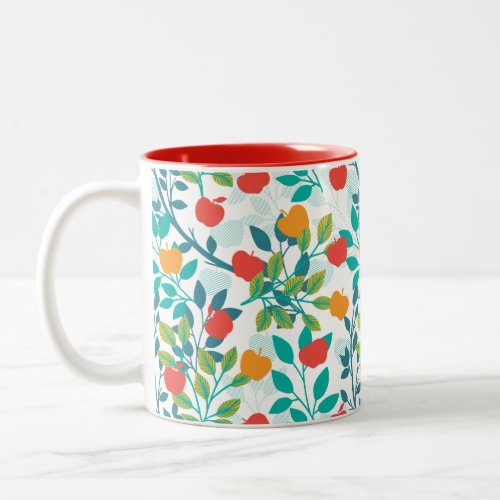 Spring Red and Green Colors Apple Fruit Pattern Two_Tone Coffee Mug