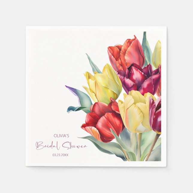 Spring red and yellow tulips Bridal shower Napkins (Front)