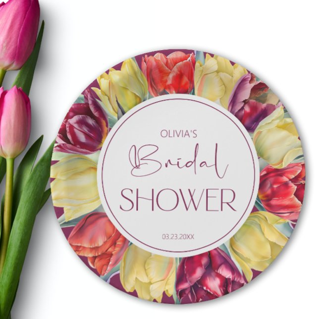 Spring red and yellow tulips Bridal shower Paper Plates (Creator Uploaded)