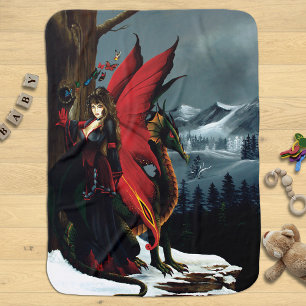Spring Red Fairy Dragon Mother Nature Fantasy Stroller Blanket